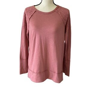 Knox Rose Womens Long Sleeve Top Dusty Rose Embroidered Thermal Tee Shirt